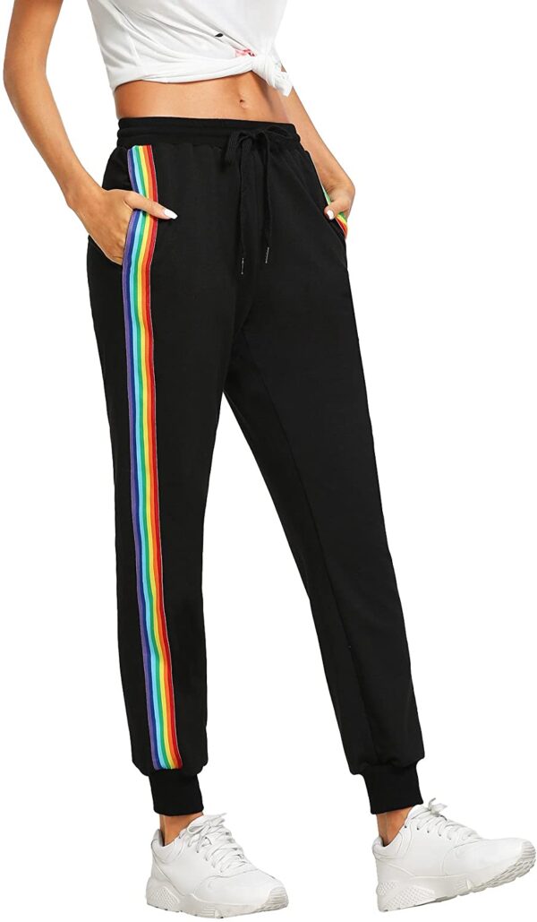 SweatyRocks Women's Drawstring Waist Striped Side Jogger