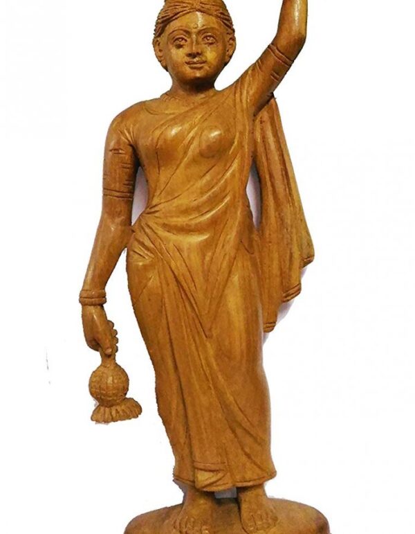 Teak Wood Carved Lady With Vegetables Statue - Image 2