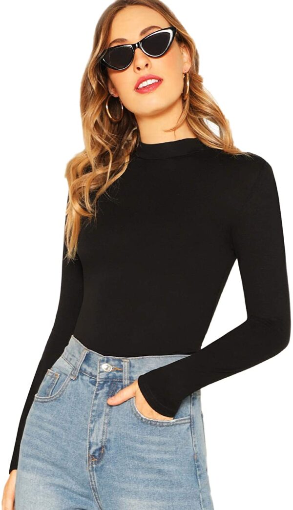 Verdusa Basic Mock Neck Slim Fitted Long Sleeve Pullovers Tee Tops