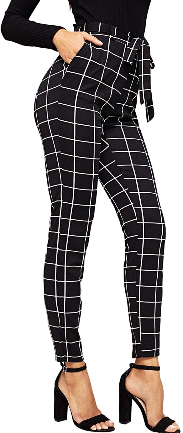WDIRARA Women's Stretchy Plaid Print Pants Leggings