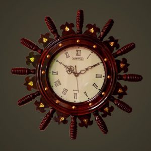 Decorative Hand Carved Wheel Clock Sculpture - 16-inch