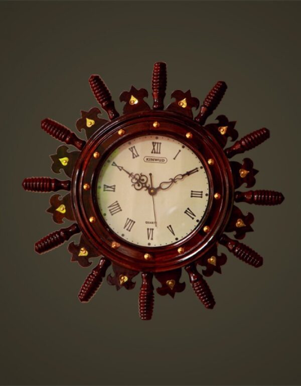 Decorative Hand Carved Wheel Clock Sculpture - 18-inch