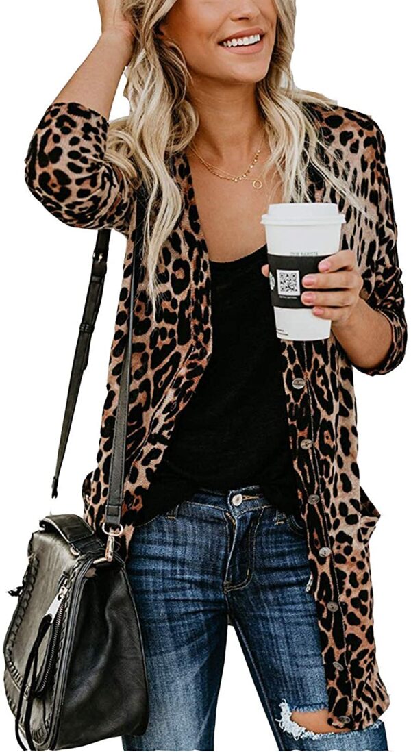 Women Cardigan Leopard Printed Button Down Cardigans Shirt
