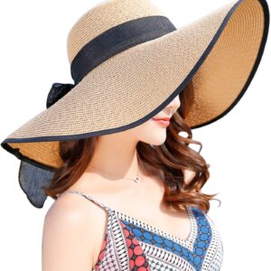 Women's Wide Brim Sun Protection Straw Hat,Folable Floppy Hat