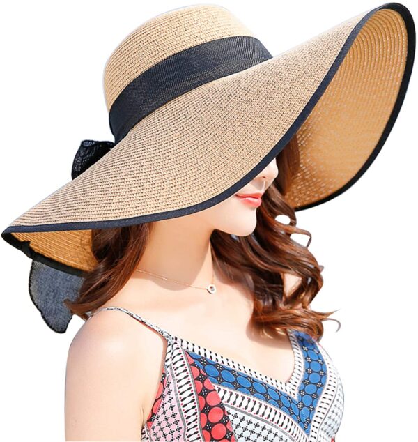 Women's Wide Brim Sun Protection Straw Hat,Folable Floppy Hat