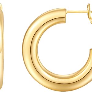 wowshow Thick Hoop Earrings Howllow 14K Gold Plated Gold Hoops