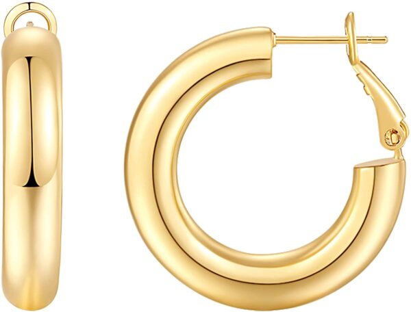 wowshow Thick Hoop Earrings Howllow 14K Gold Plated Gold Hoops