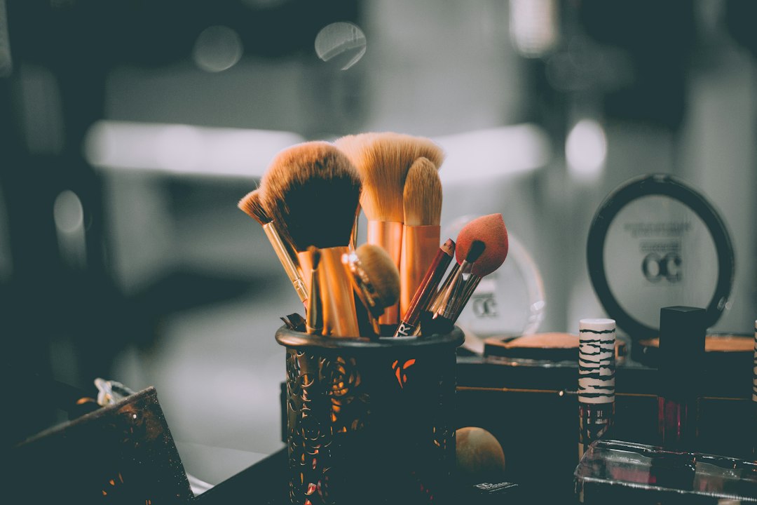 Makeup brushes standing in a holder
